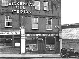 The Twickenham Film Studios building on St Margarets, its name painted across the frontage after the studio took the Twickenham name